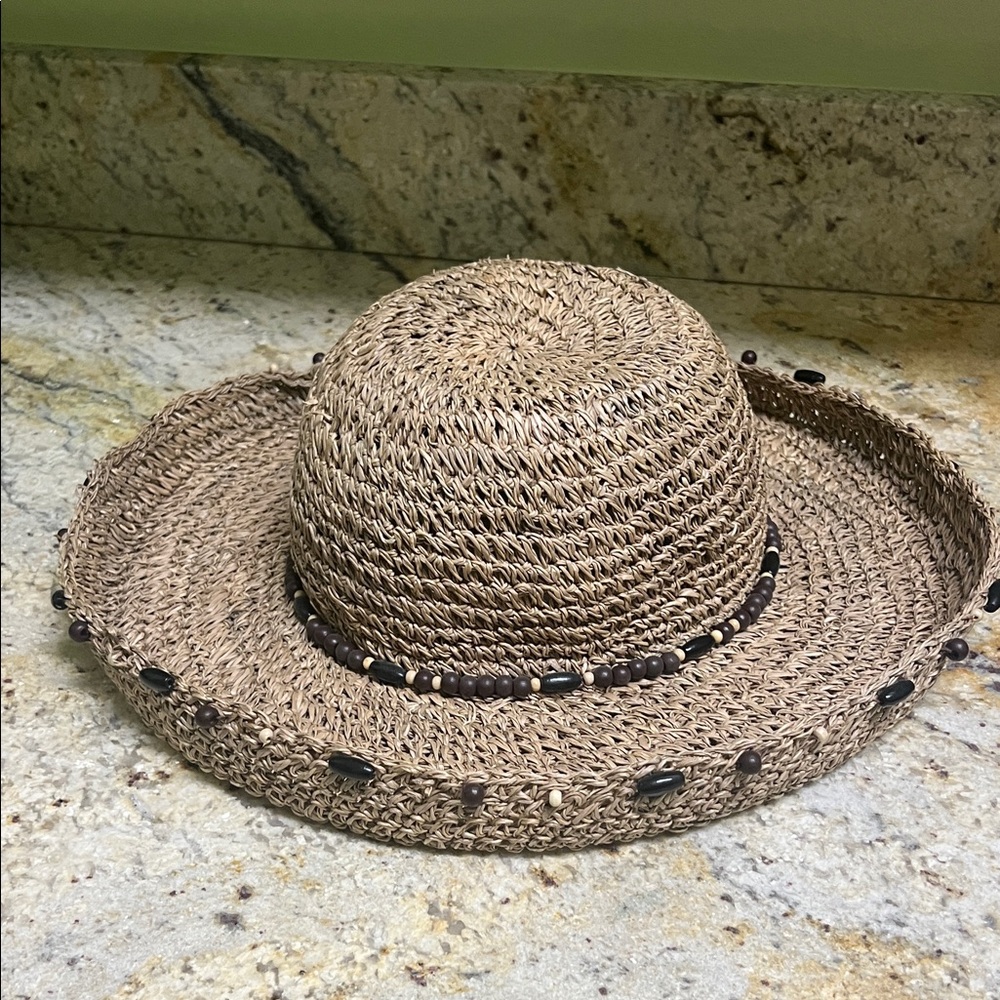 🔴 LAST CHANCE - Scala Tan Woven Hat with Bead Details